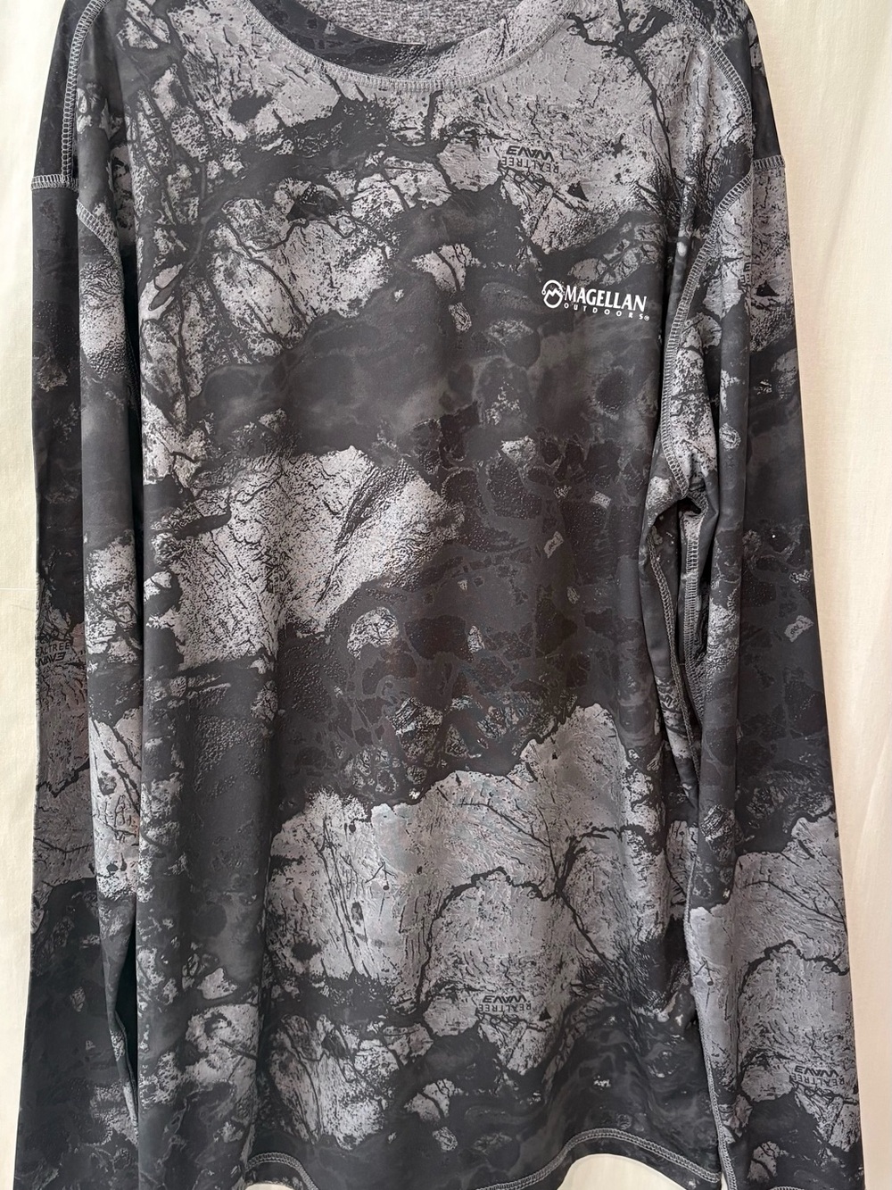 Magellan Outdoors Men’s Black and Gray Camo Long-Sleeve Performance Shirt